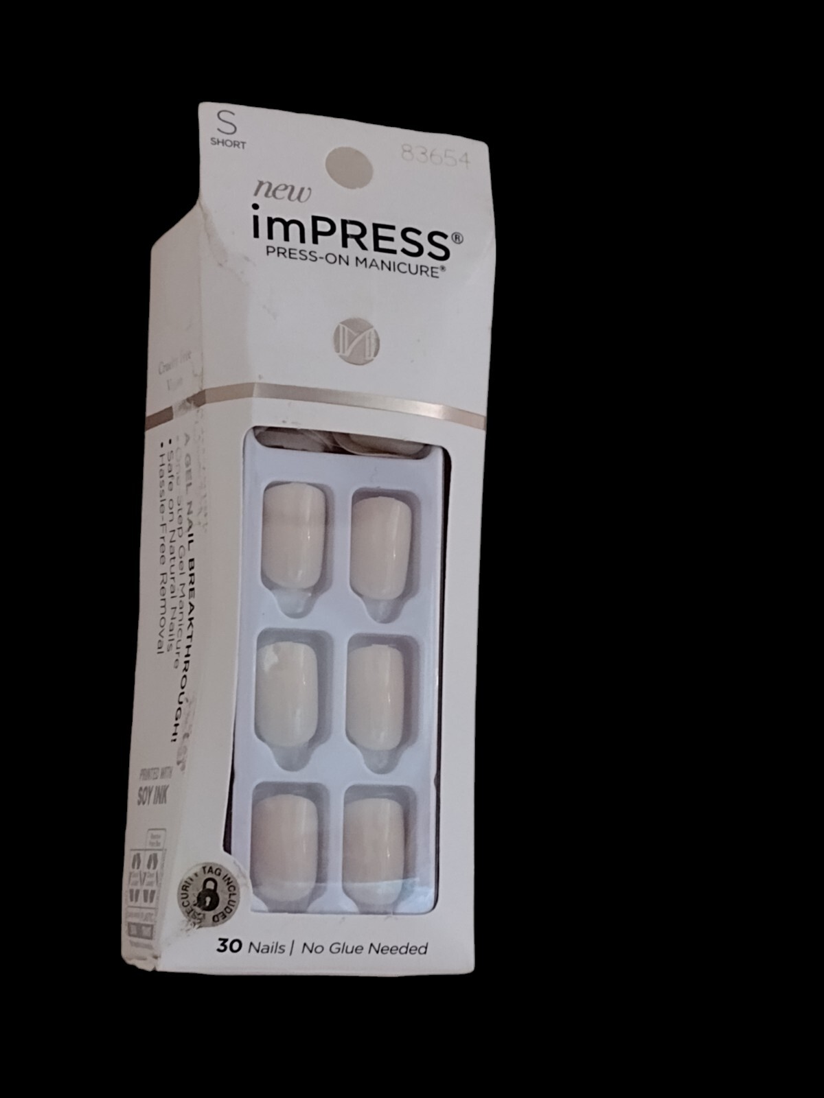 Kiss ImPRESS PEEL & PRESS ON NO GLUE MANI MANICURE 30 Short Nails BARE FRENCH