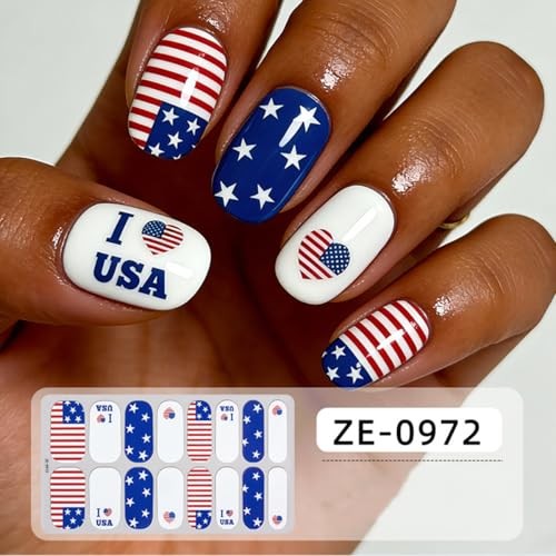 4th of July Full Nail Wraps Gel Nail Stickers Independence Day Nail Full style9