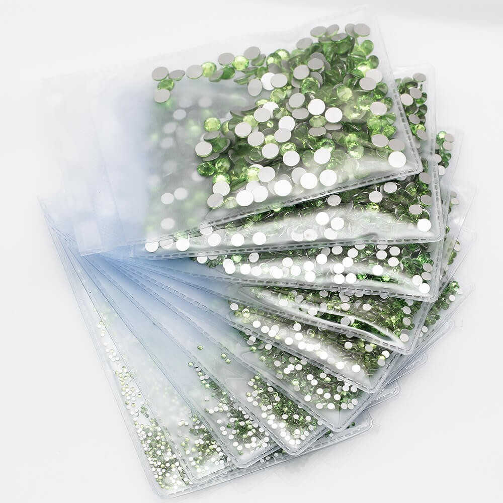Light Green (1mm-6mm) FlatBack Crystal Nail Art Rhinestones Gems Tips Decoration