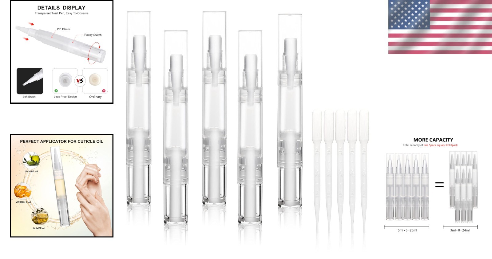 Scentless 5ml Oil Pen Set with Brush Tip – Ideal for Cuticles & Cosmetics