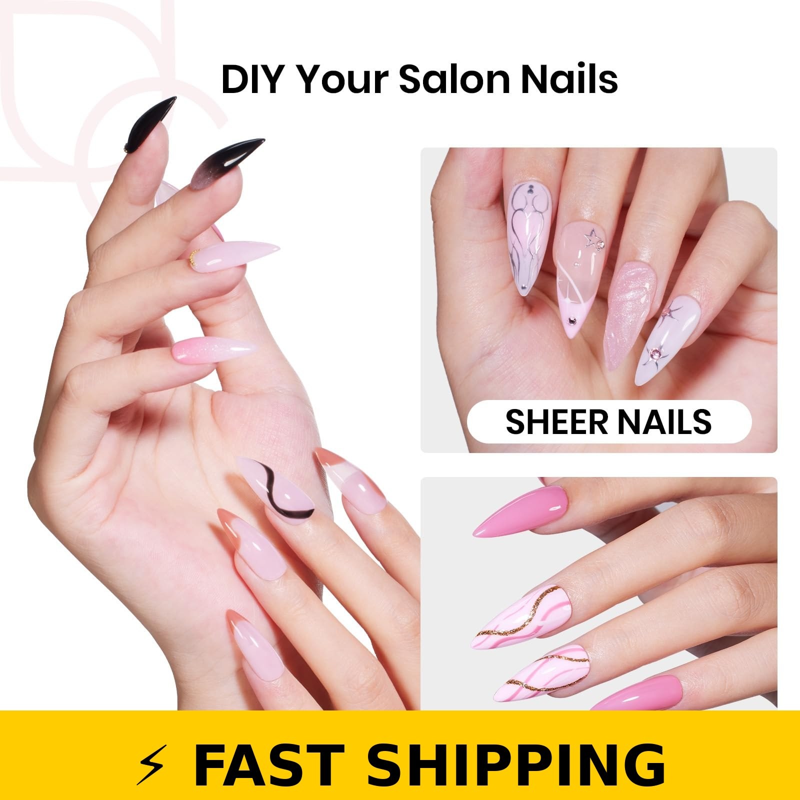 Beetles Nail Tips Medium Stiletto 192pcs No Builder Gel Required
