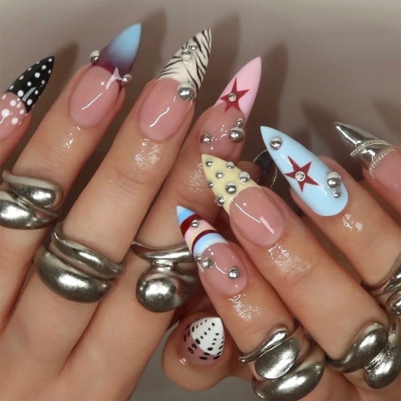 Mixed Pattern Press-On Nail Set 24 Pieces for Daily Party Wear Artificial Nail
