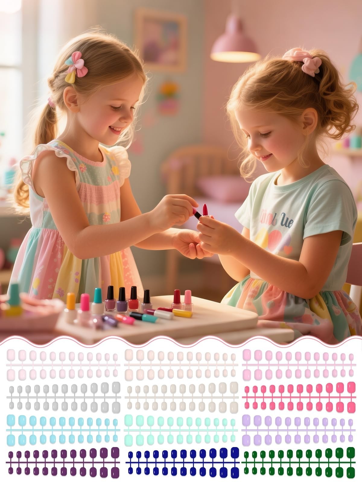 288 Pieces Kids Press On Fake Nails – Short Full Cover, Nail Glue & Adhesive Tab