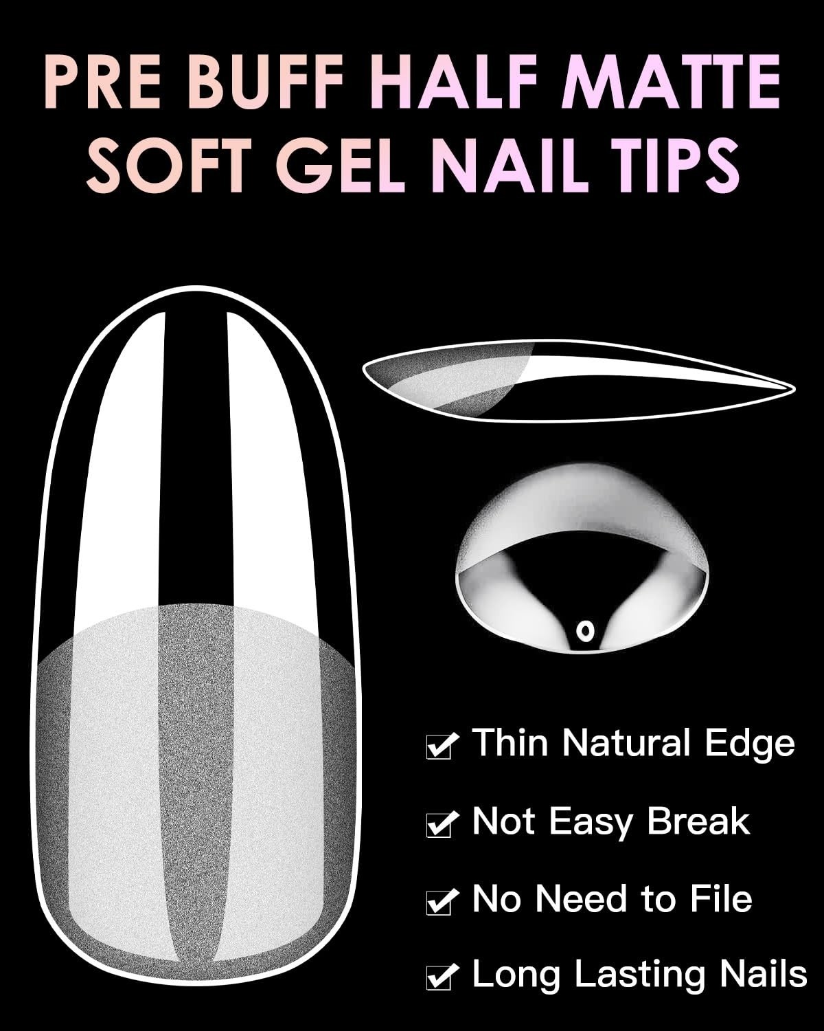Pre-Shaped Medium Almond Nail Tips | Flexible Gel | 120PCS Full Coverage Set