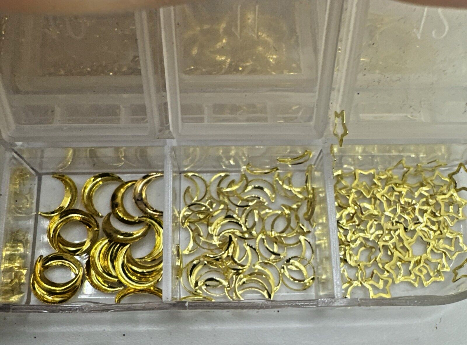 Mix Size Nail Art Gold, Silver stars hearts Glitter Foil, Crystal Gems Decor
