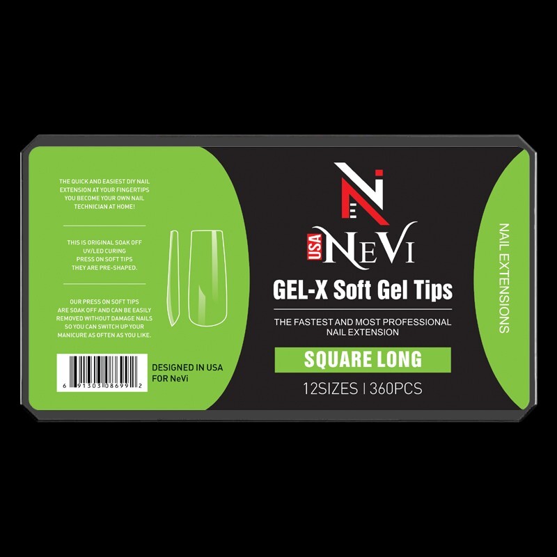 Nail Gel-X Natural Box of Tips 12 Size NeVi USA (Square Long )