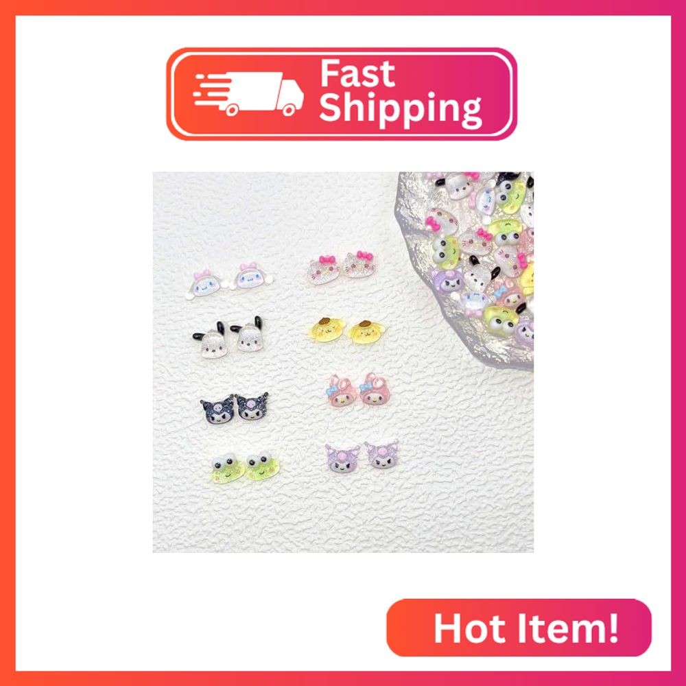 80Pcs Kawaii Nail Charms Set, 3D Cartoon Colorful Nails Accessories for DIY Nail