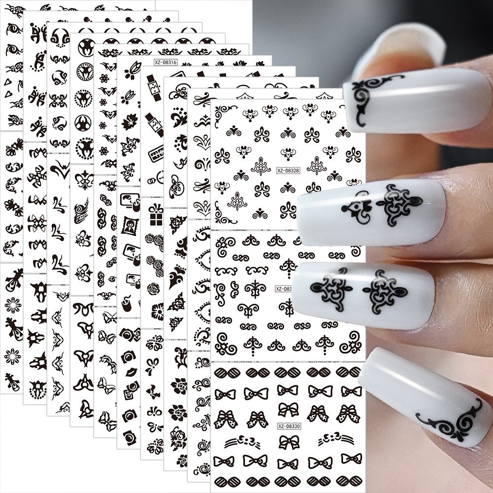 30Pcs Set Nail Art Stickers Decal Flower Lace Rose Heart Slider Manicure N383