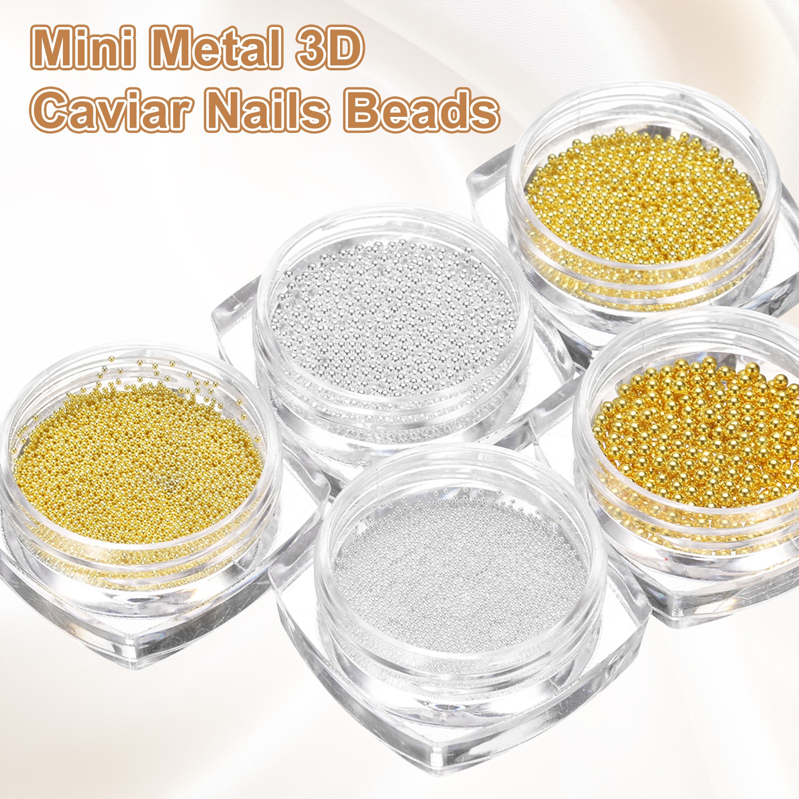 2pcs Nail Art Beads 0.03″ Mini Metal Caviar Nails Beads Ball for DIY Craft Gold