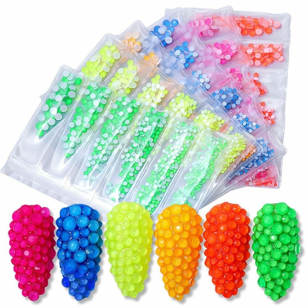 830pcs Luminous Neon Flatback Crystals SS6-SS20 Glue On Fluorescent Rhinestones