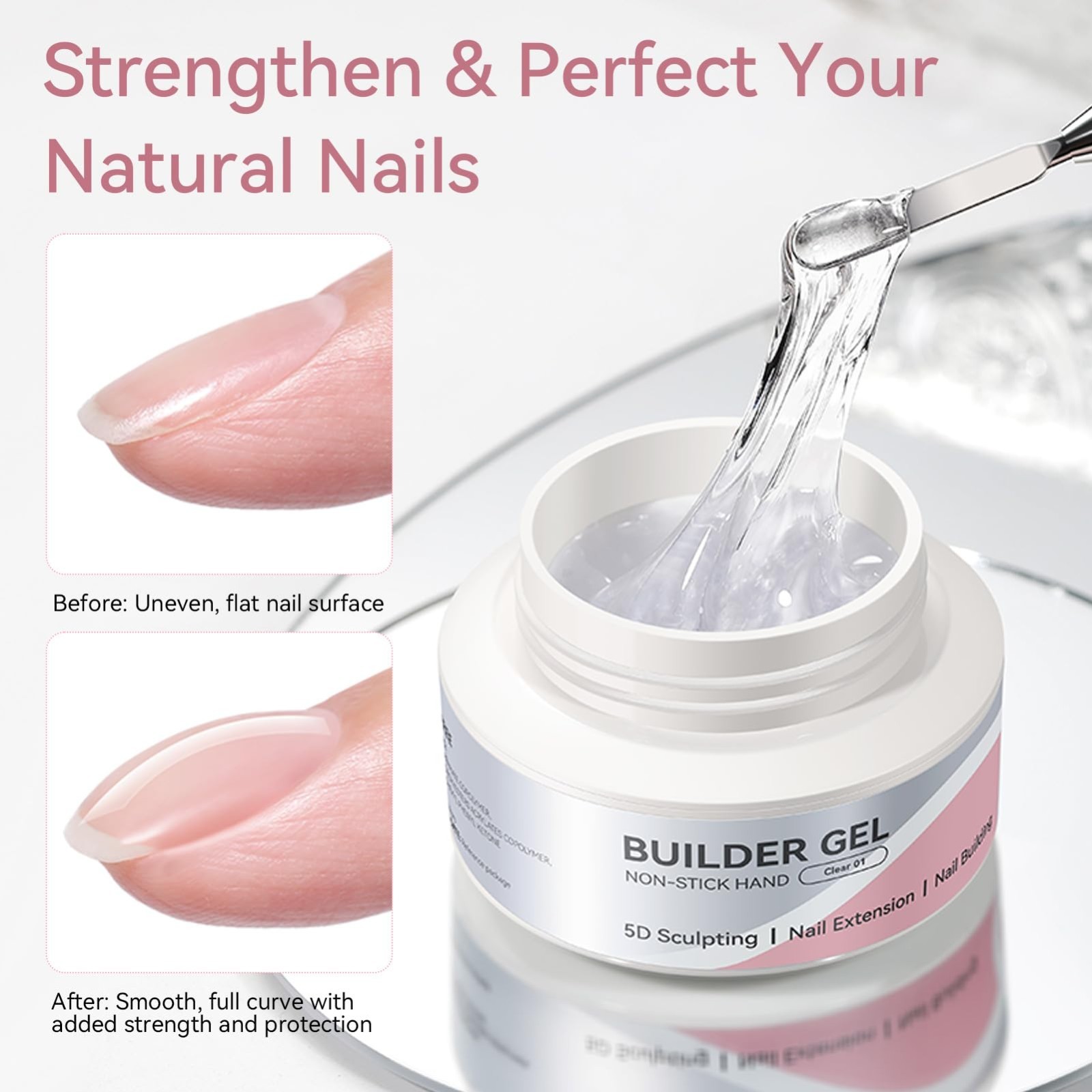 3D Sculpting Builder Gel for Nails – Clear & White Hard Gel for Nail Art, Extens