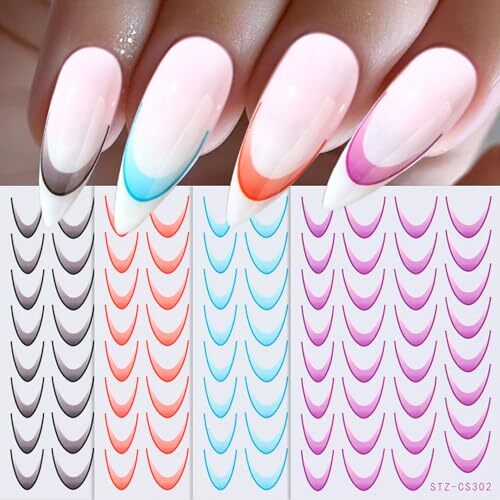 6 Sheets French Colorful Nail Art Stickers 3D Self-Adhesive Lines Gradient
