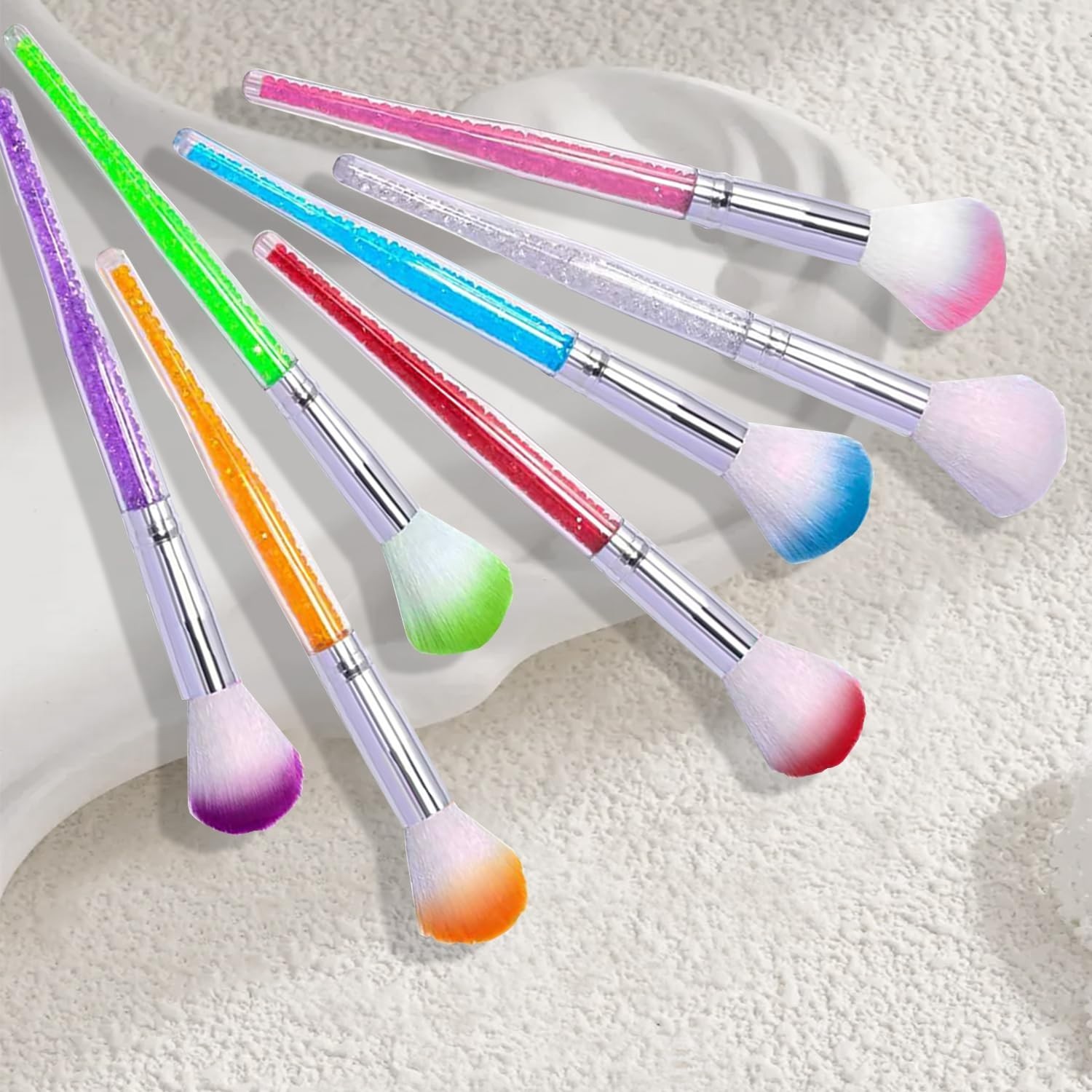 7PCS Gradient Color Nail Dust Brush Set, Soft Bristle Duster for Acrylic & Glitt