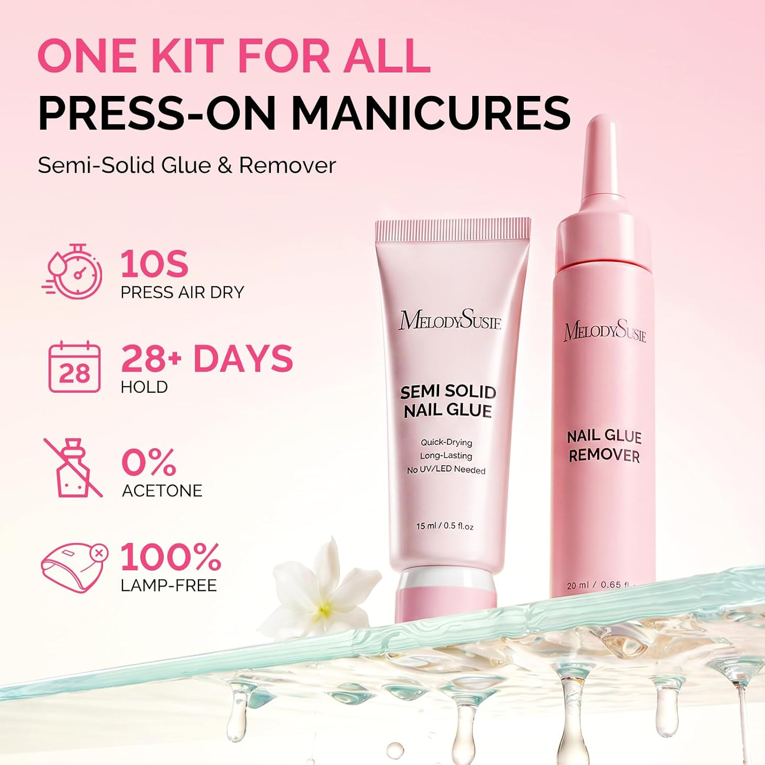 Press on Nail Glue and Non Acetone Nail Glue Remover Kit | Quick Dry Semi Solid
