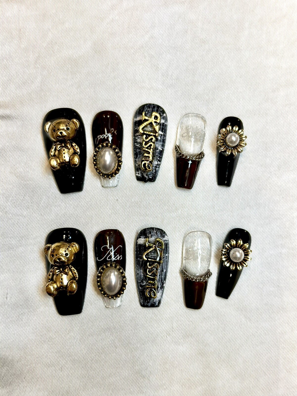 “Kiss Me I’m A Teddy Bear” Beautiful Press On Nails – Handmade – Long RRP $30