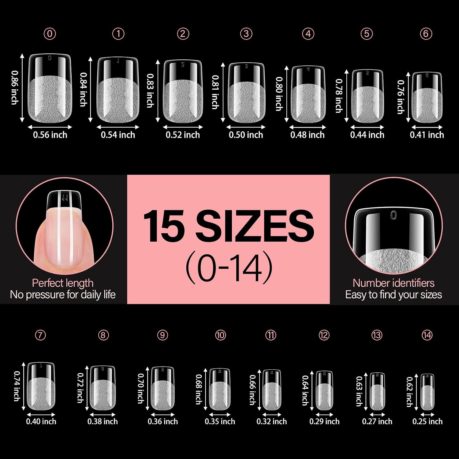 Short Square Nail Tips Half Matte False Nail Tips 15 Sizes 120Pcs Pre-Filed Nail