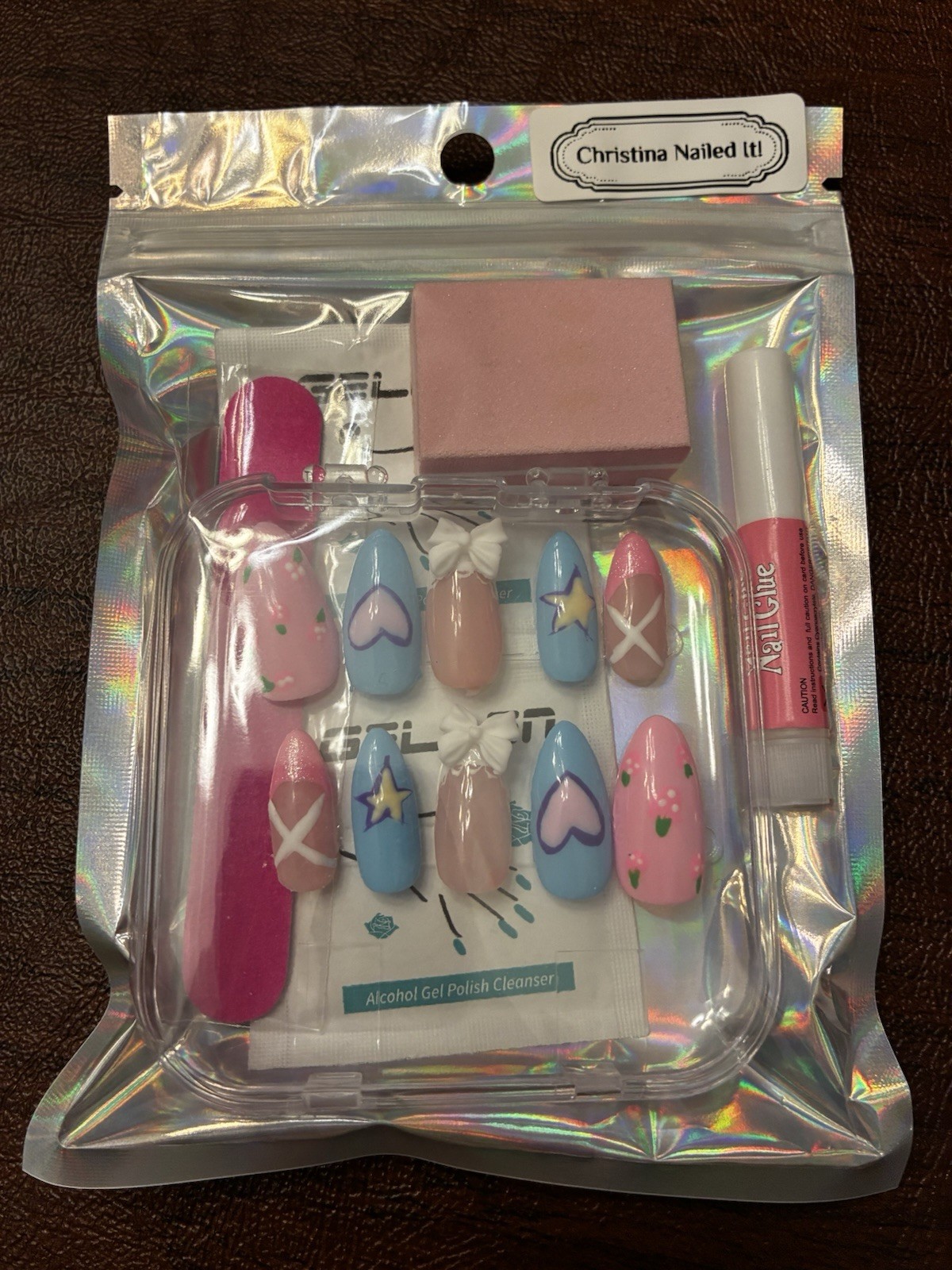 Handmade Kawaii Pastel Press-on Nail Set – Hand Painted 3D Bow Heart & Star