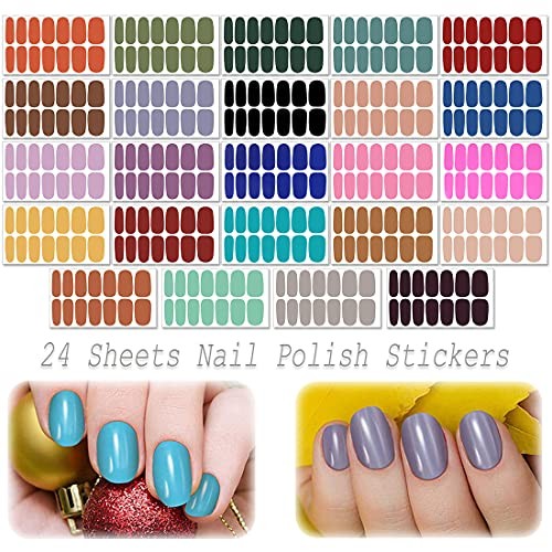 Nail Polish Strips – Solid Color, 24 Sheets Adhesive Nail Polish Assorted