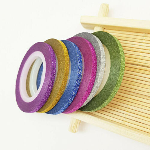 6Pcs Glitter Nail Art Multi Color Striping Tape Line Tips Stickers DIY UV 2mm UK