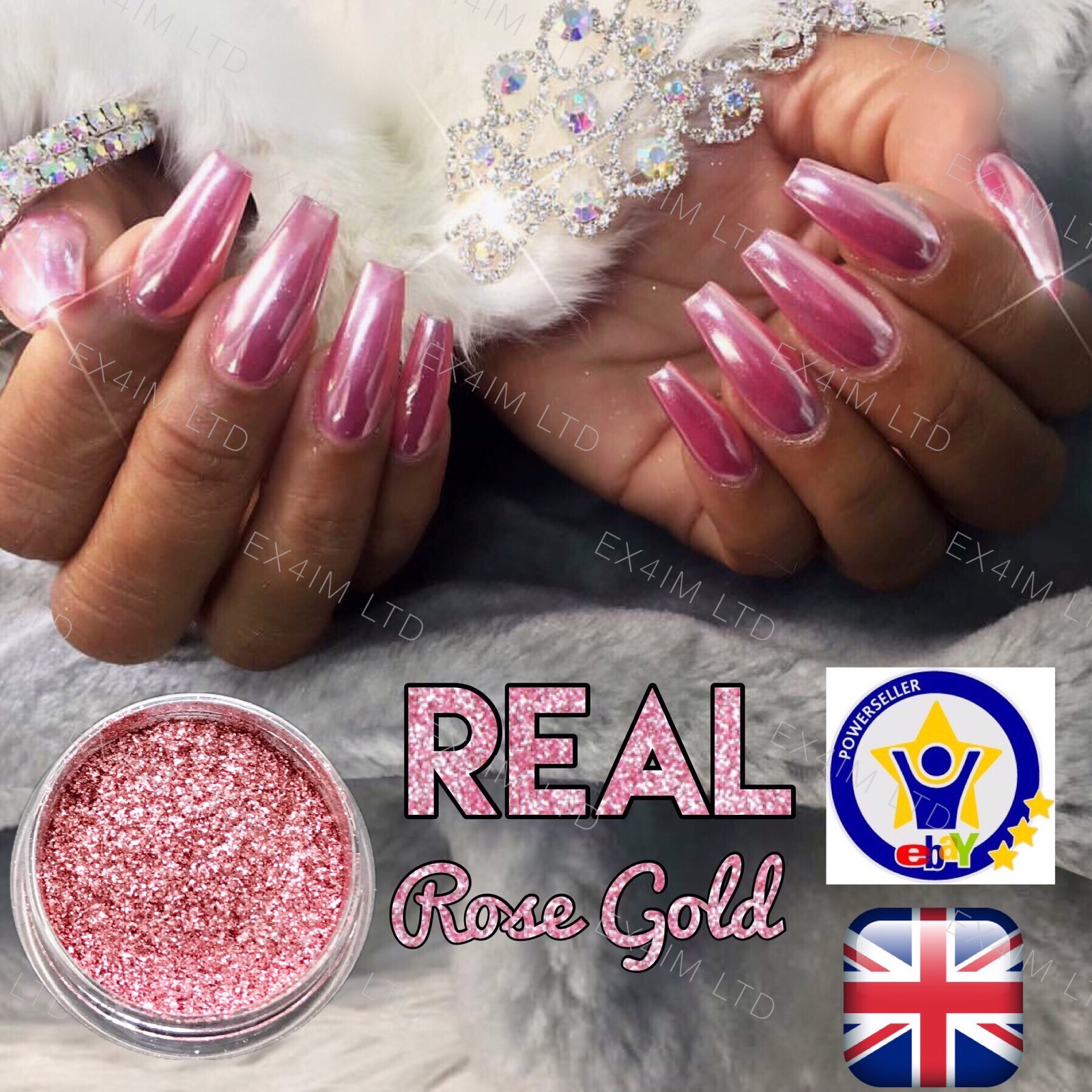 Rose Gold Mirror Nail Powder 100% Real Chrome Effect Pigment Metallic Shine UK