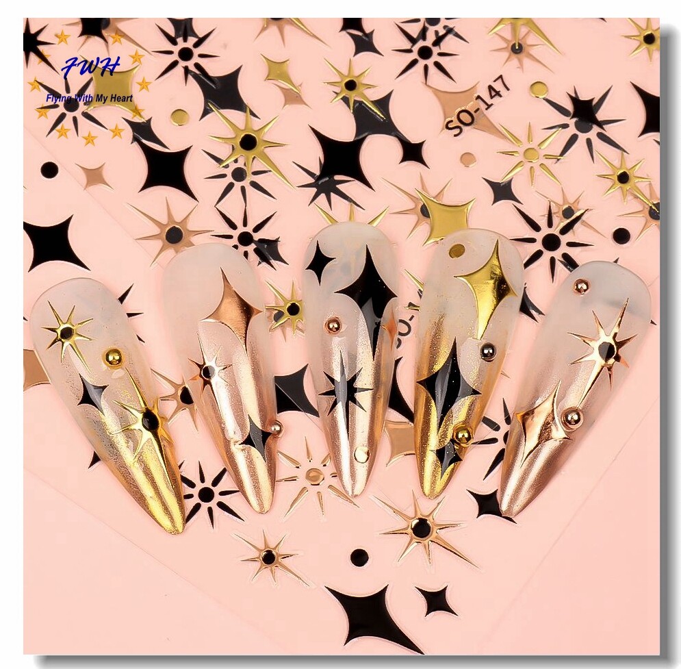 Star 4 Pointed Stars Nail Sticker Diamond Star Dot Self-Adhesive Nail Decals