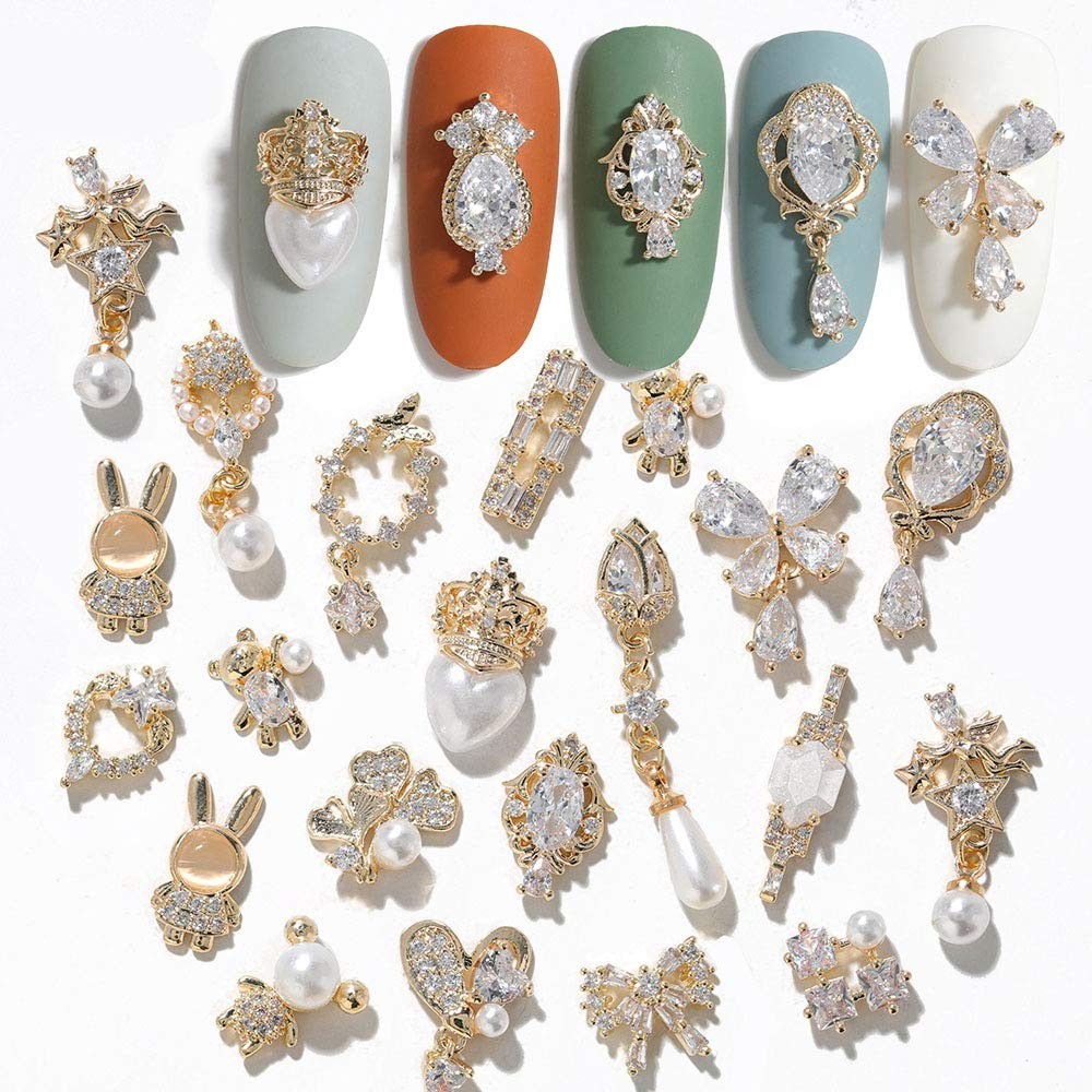 30Pcs 3D Nail Art Charms – Crystal Pearl, Zircon Dangle Rhinestones, Nail Gems &