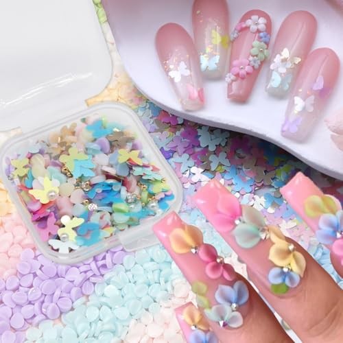 3D Nail Charms 1 Box Flower Blossom Beads Pearl Nail Rhinestones Colorful Petal