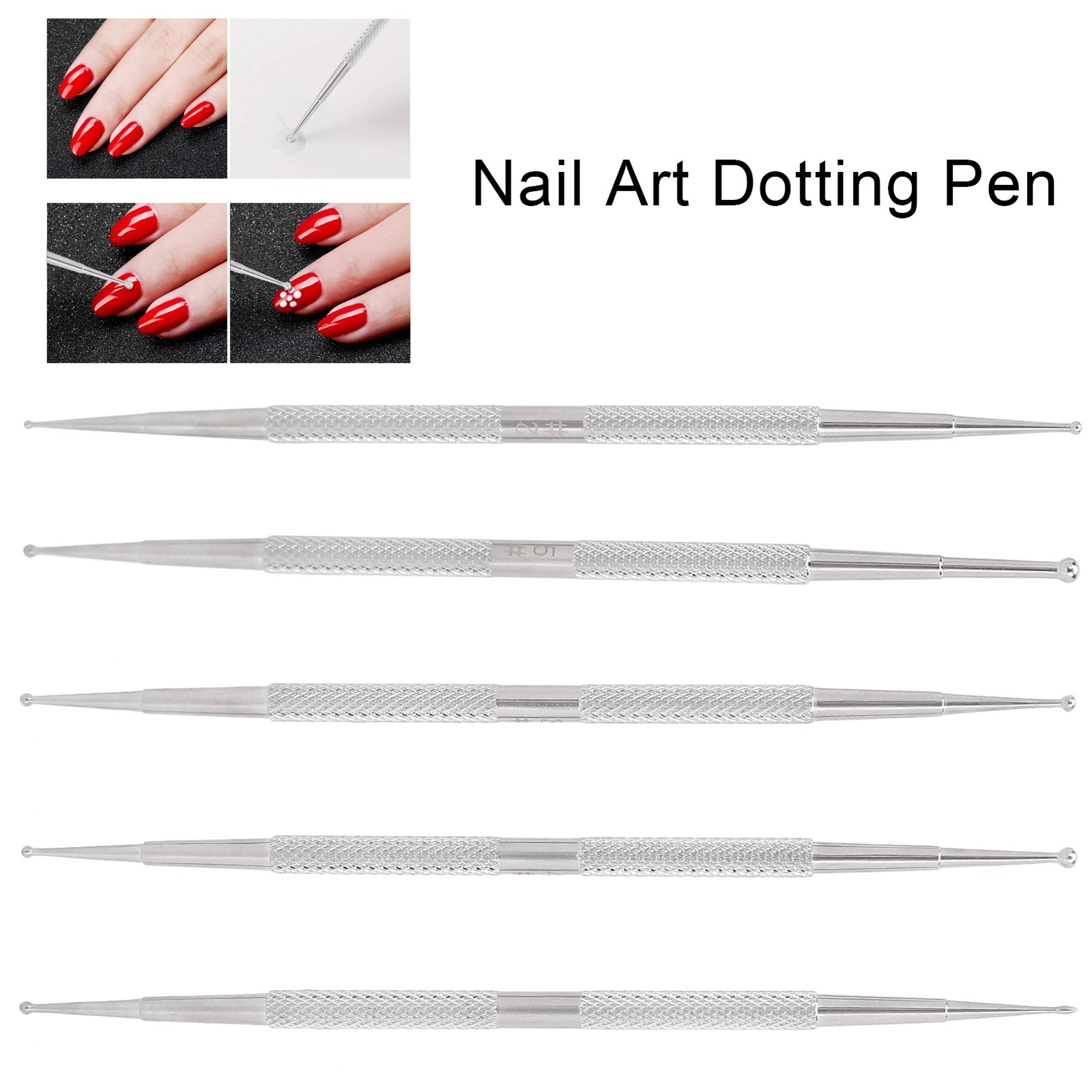 5pcs Double Head Nail Art Dotting Pen Stainless Steel Nail Painting Pen DIY Deco