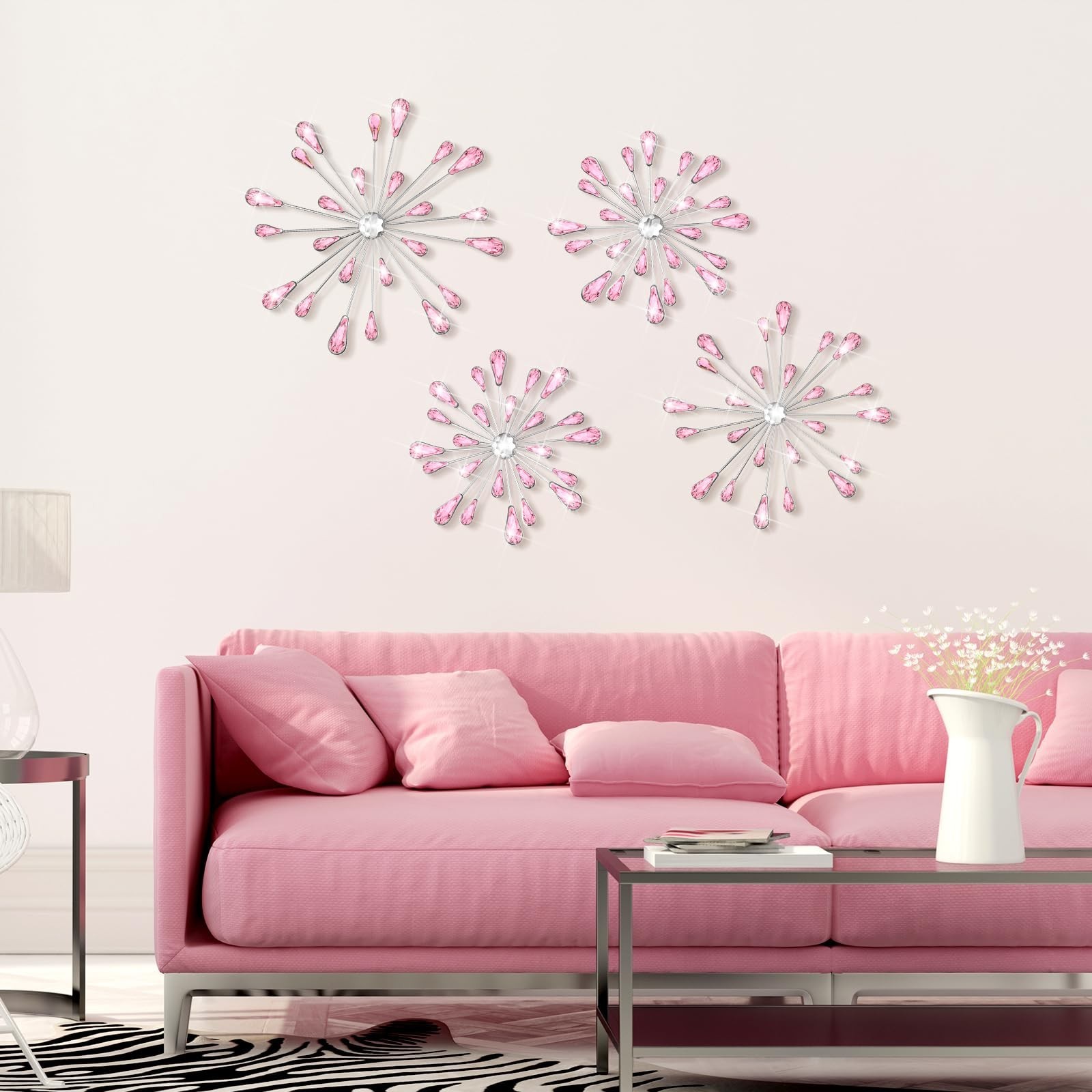 Hicarer 4 Pcs Starburst Wall Decor Bling Wall Art Crystal Teardrop 3D Hanging…