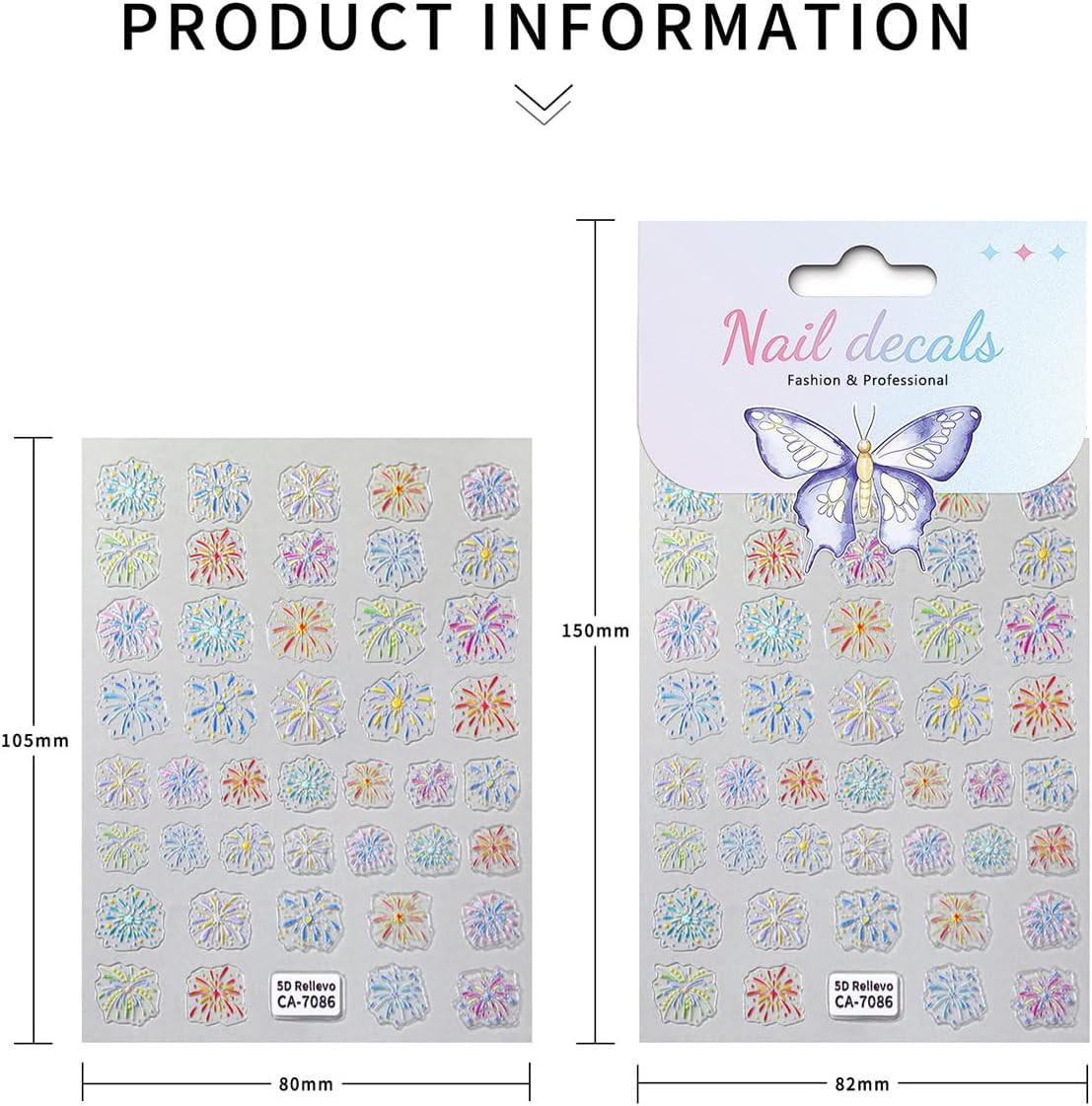 2 Sheets Fireworks Nail Stickers 5D Embossed 4Th of July Nail Art Stickers