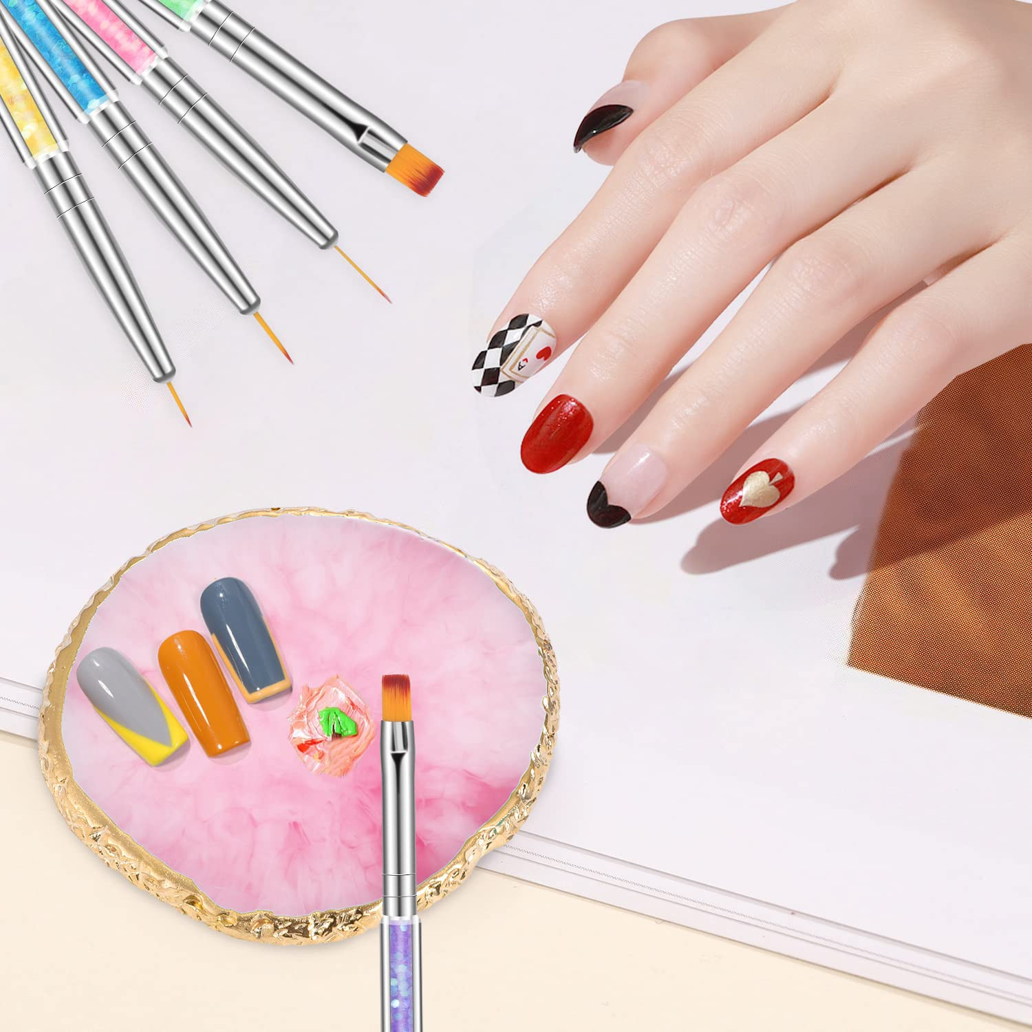 Resin Nail Art Palette Brush Set Color Mixing Dotting Pen Nail Tools Salon DIY