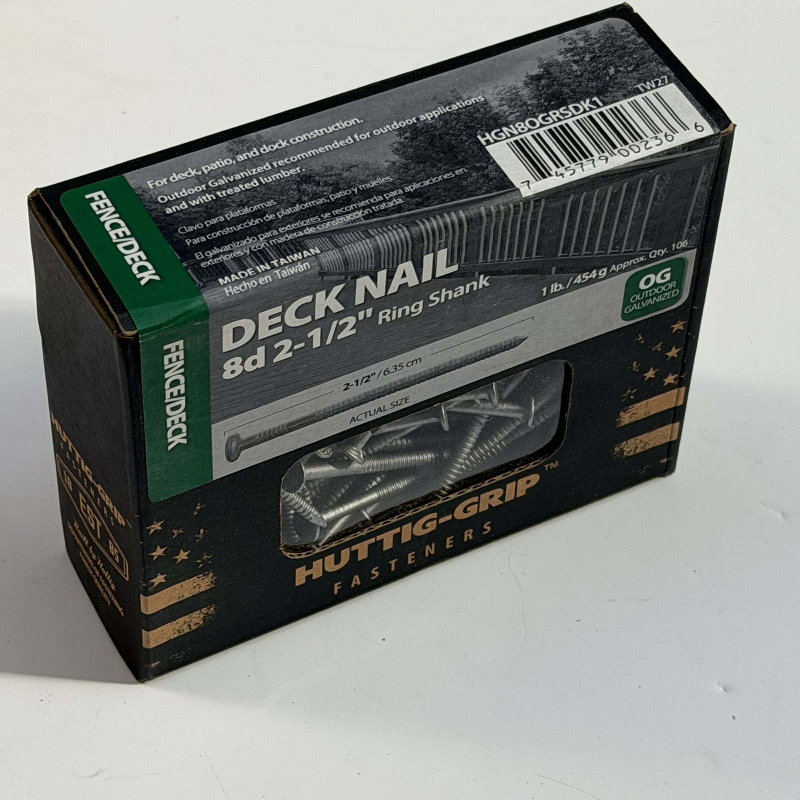4lbs (4 x 1lb box) Huttig-Grip 8d 2-1/2in Ring Shank Deck Nails Galvanized