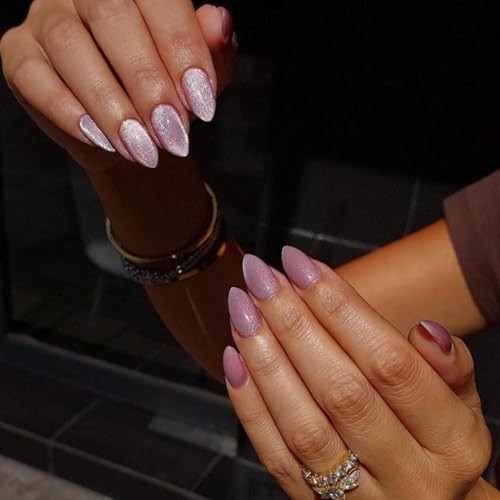 Press On Nails Short – Pastel Light Purple Press On Nails Almond cateye lilac