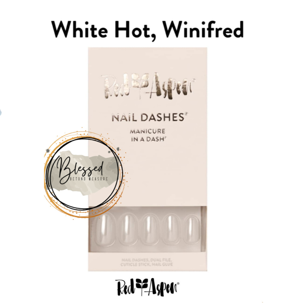 Red Aspen Press On Nails- White Hot, Winifred Medium White Oval Glazed