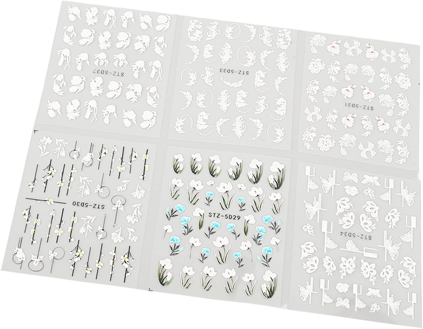 6Pcs Floral Nail Stickers Mixed Self Adhesive 3D Embossed Art Stickers Piece for