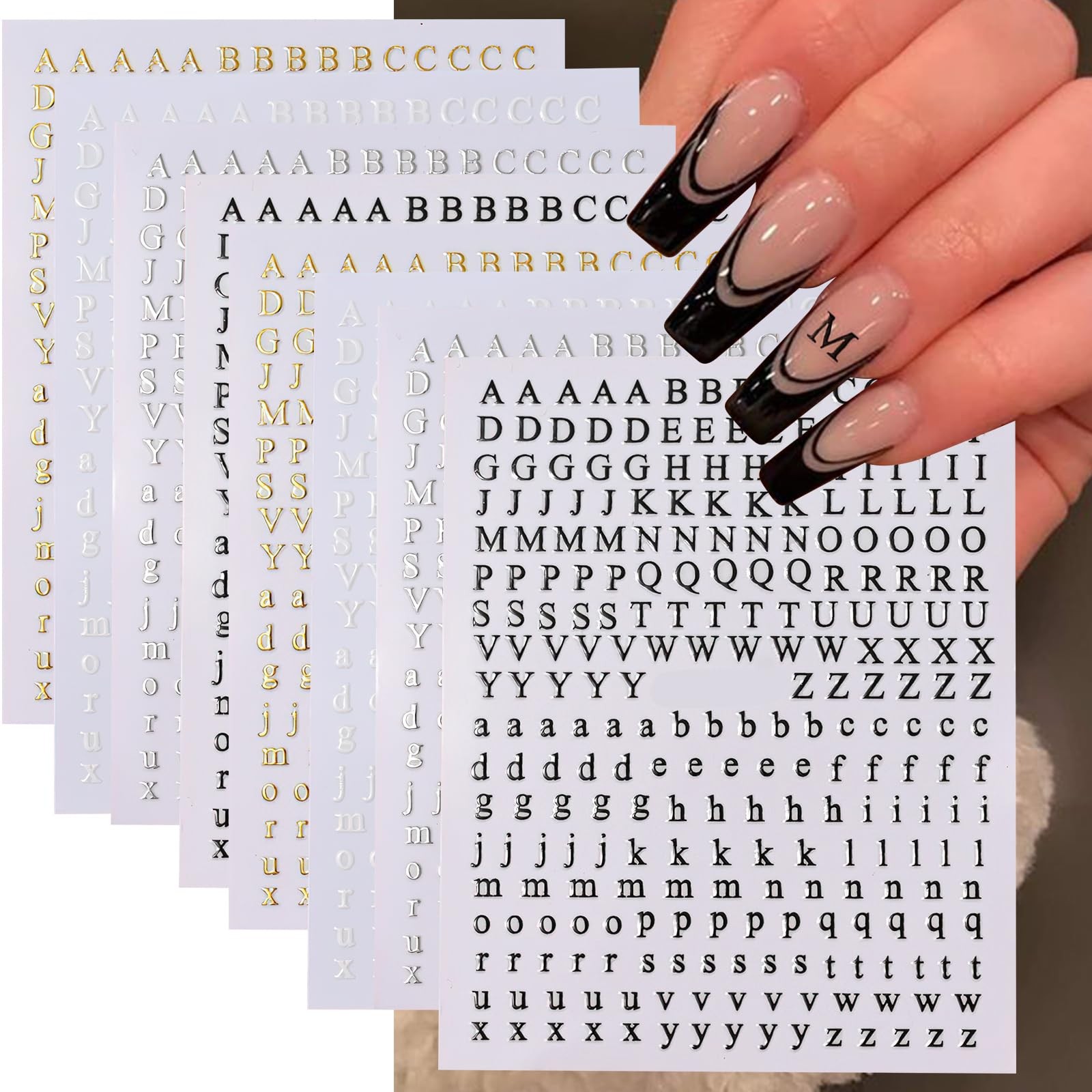 Letters Nail Art Stickers English Alphabet Nail Decals 3D Self-Adhesive Metal…