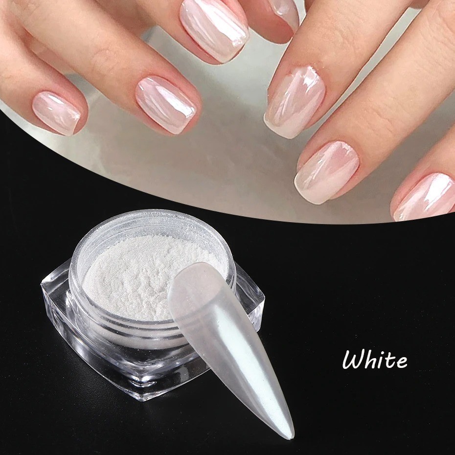 White Pearl Chrome Nail Powder Mirror Effect Glitter Dust Nail Art UK
