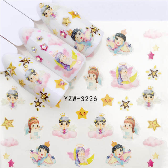 Nail Art Water Transfer Sticker Cute Angel Wing Star Moon Cloud Decals Manicure