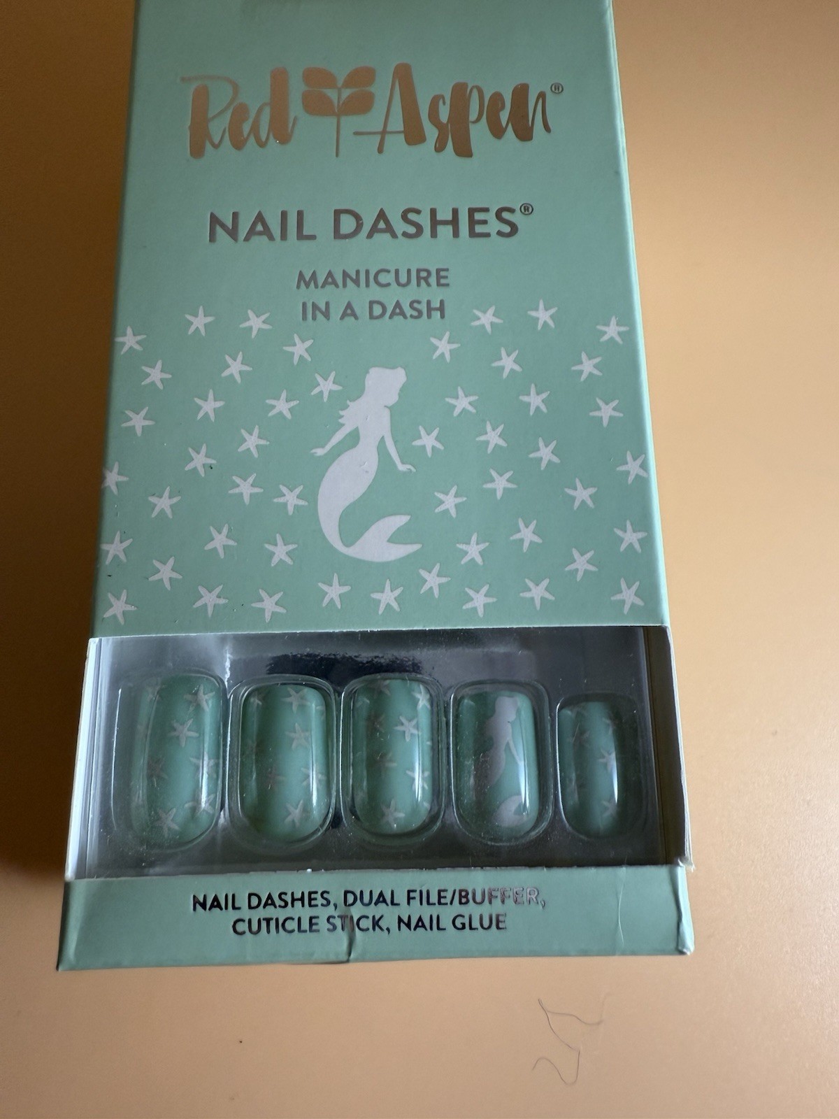 Red Aspen Press On Nails LOT OF 2 Short Square Mermaid Beach Shells Ocean