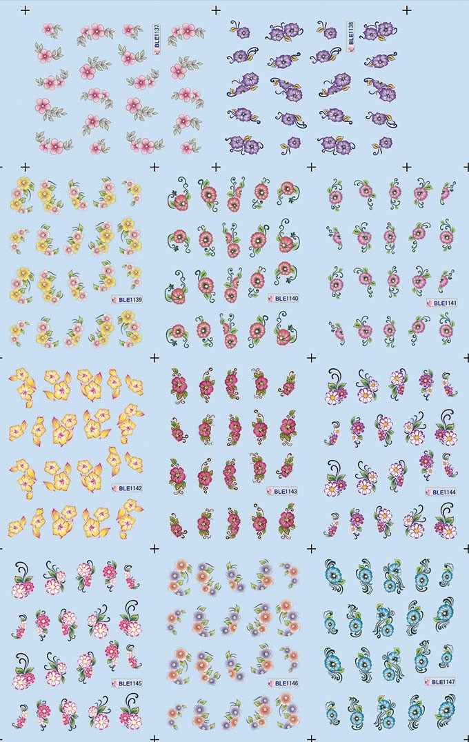 Flower Water Transfer Nail Art Sticker Design Decal #BLE1137-1147