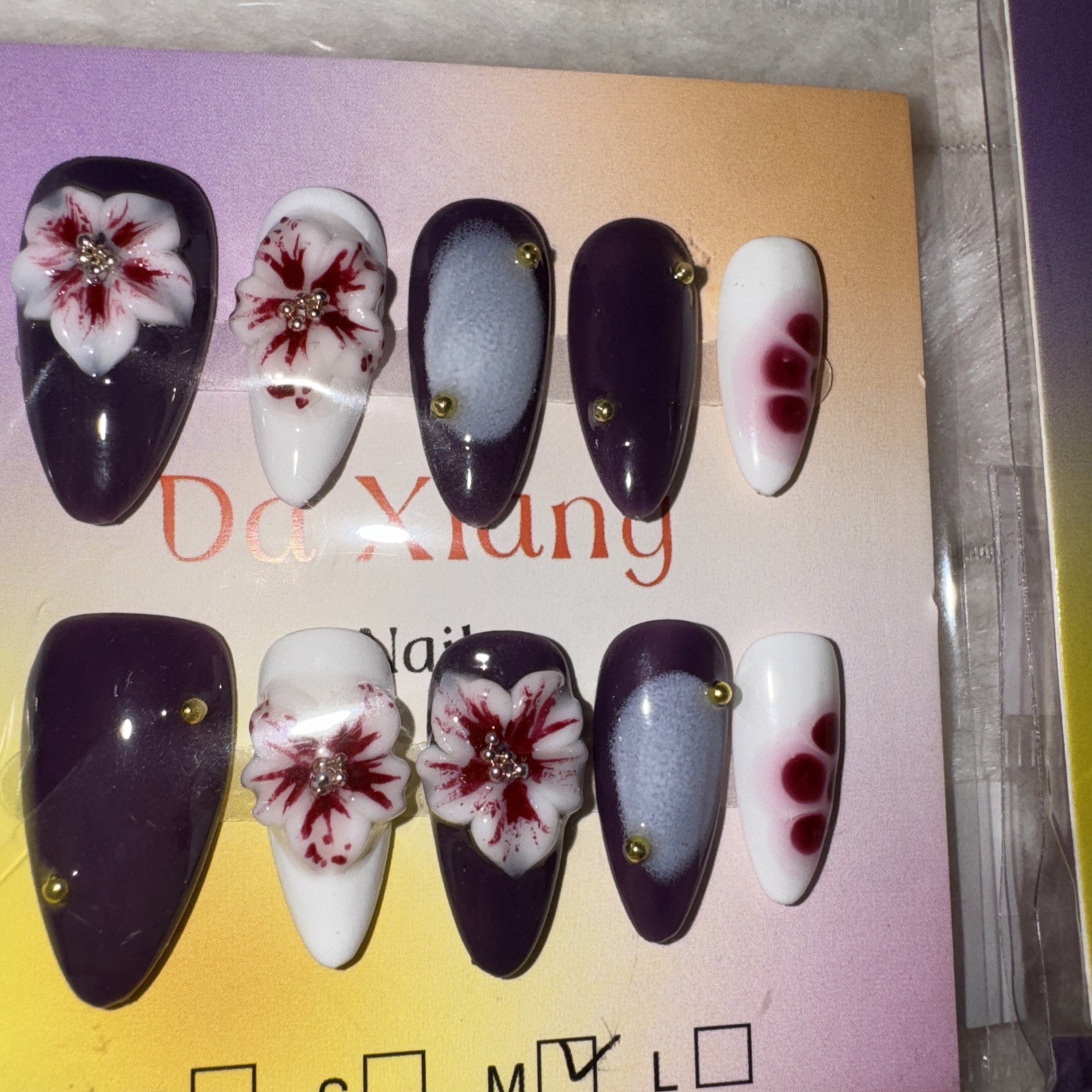 4 Packs Of 10pcs Almond Press On nails | 3D Flower Design | Size M | Reusable (2