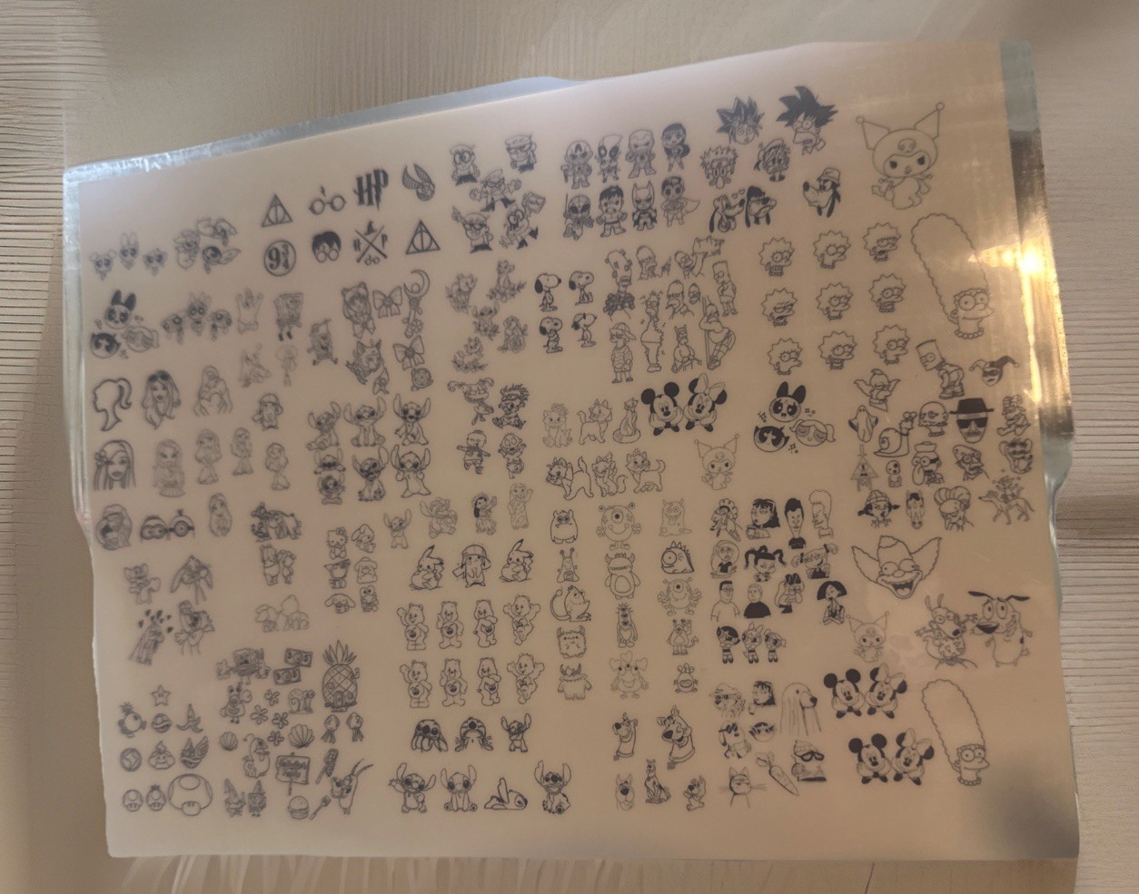 Cartoon nail art practice sheet reusable mat decal sticker template Planilha