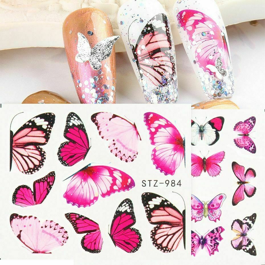 4Sheets Nail Art Sticker Butterfly DIY Waterproof Adhesive Transfer Decal NS12