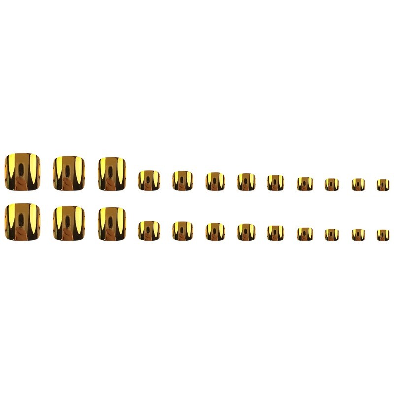 48pcs-Reflective Gold Press on Toenails with Short Square and Mirror Effect