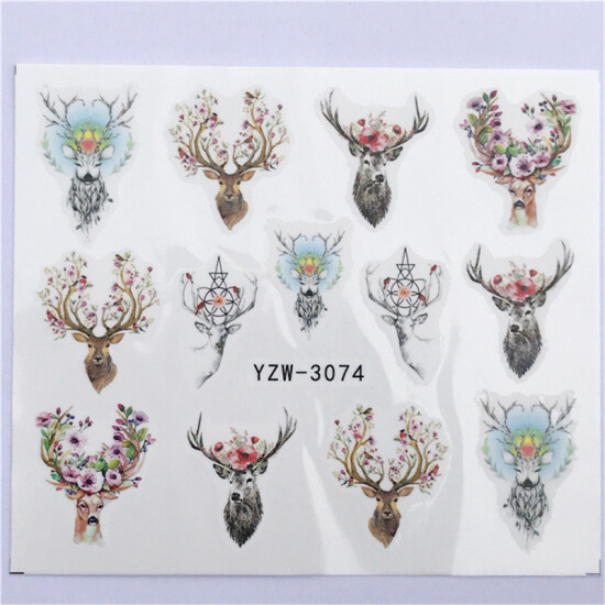 Multicolor Flower Deer PVC Nail Art Decoration Stickers #992-3074