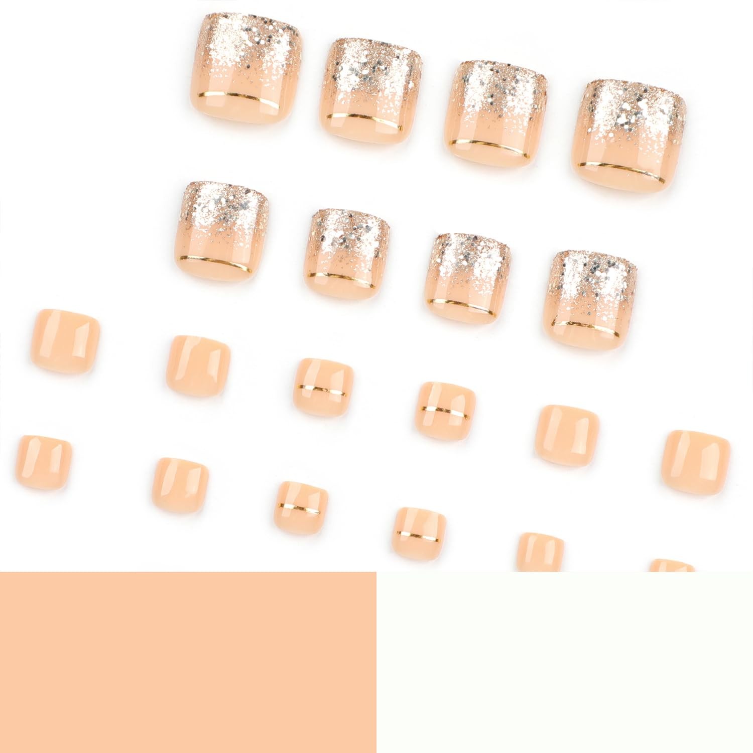 24 Pcs Nude Press on Toenails Square Toe Nails Short Fake Color1