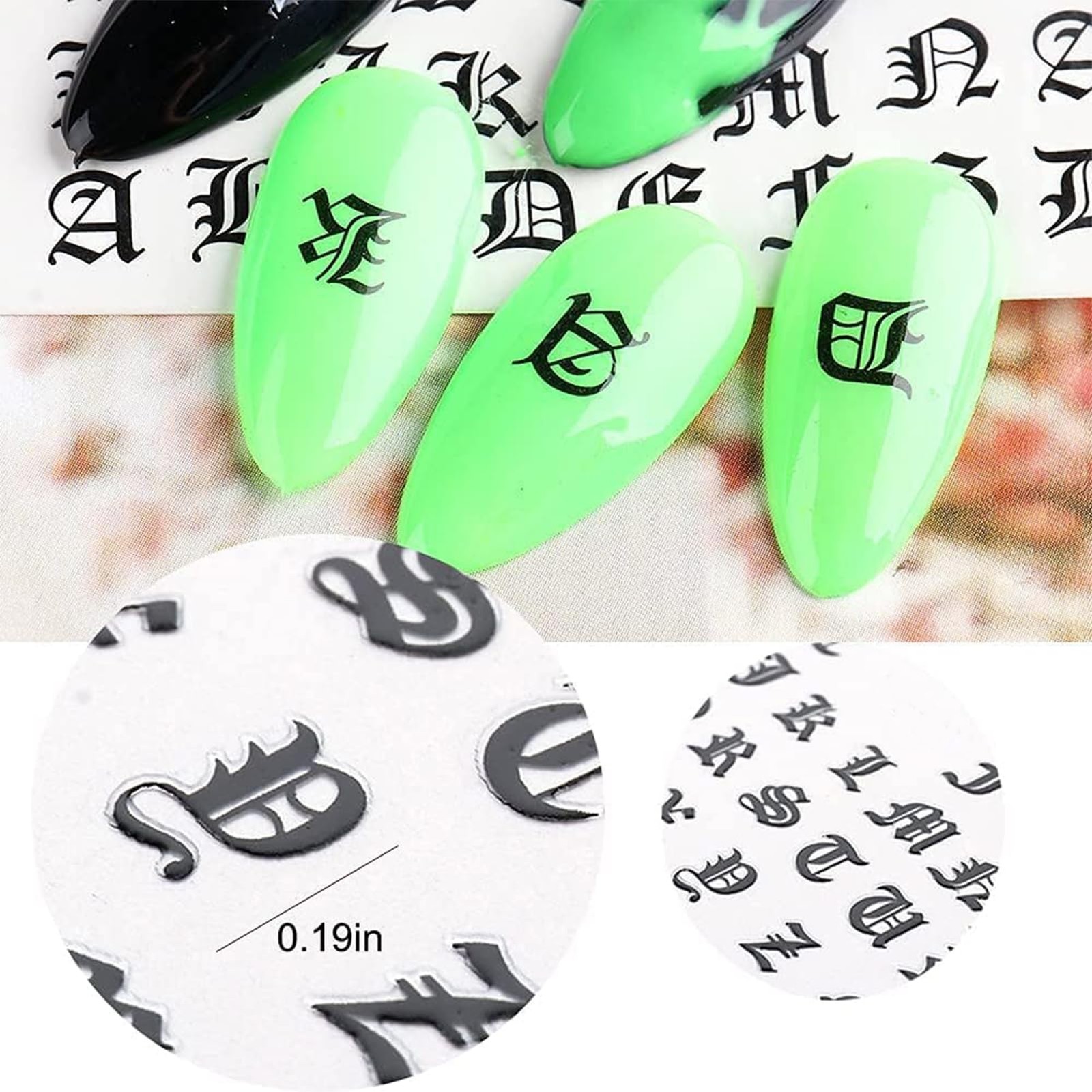 English Nail Stickers – Gold, Black, Silver, White Letter & Number Stickers f…
