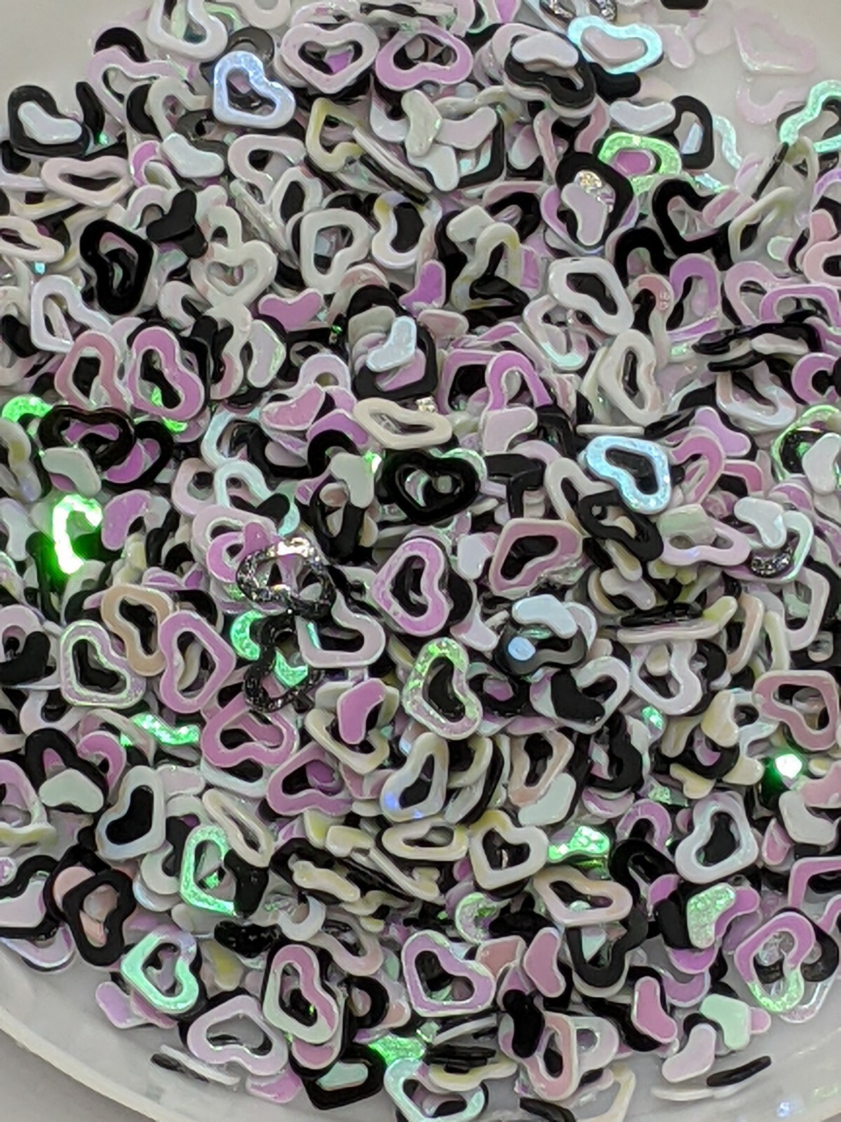 Black & White Hollow Heart Mix, Nail Art Embellishment Sequins, UK Seller