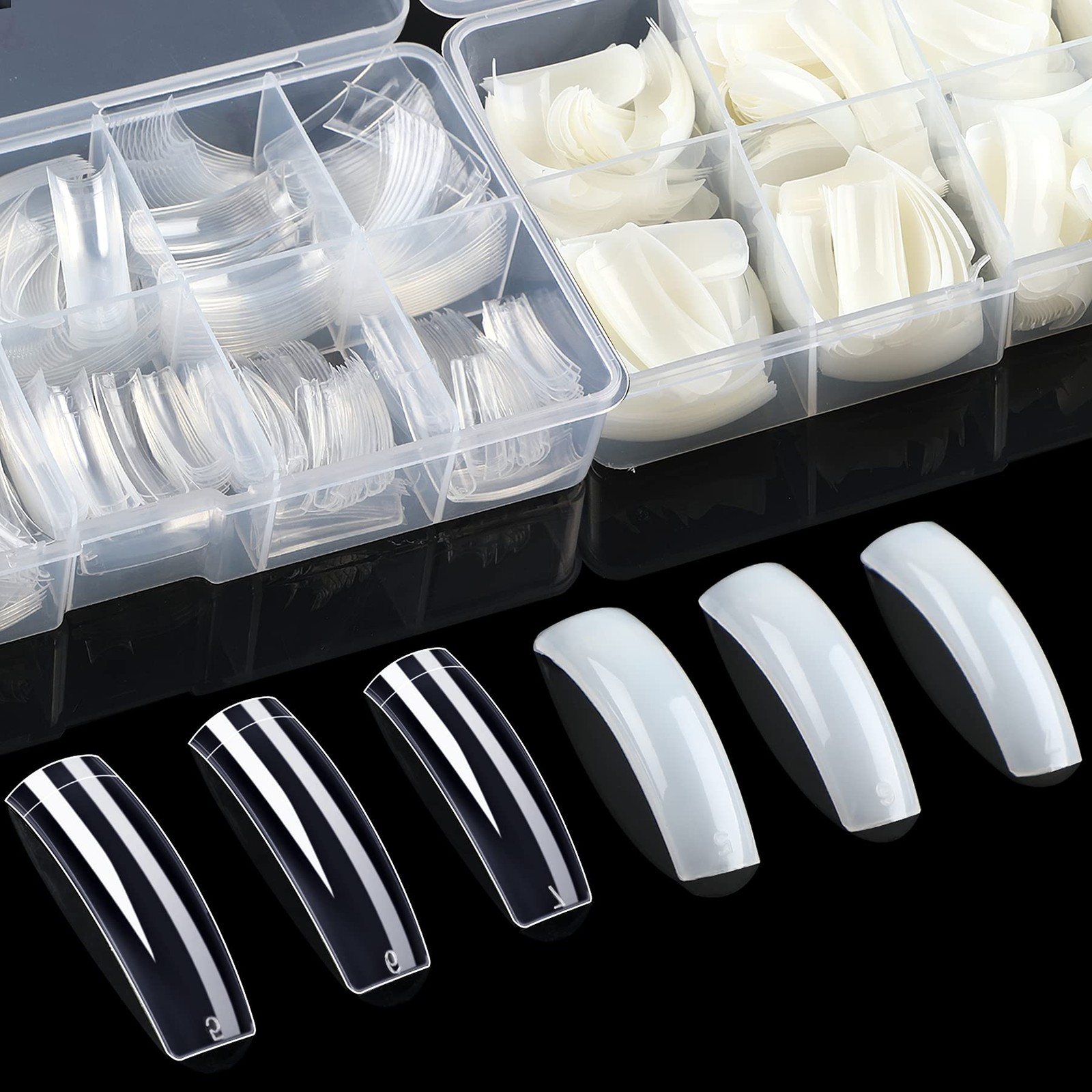 1000PCS Nail Tips Acrylic Nails 10 sizes 1000 Piece Assortment, Transparent