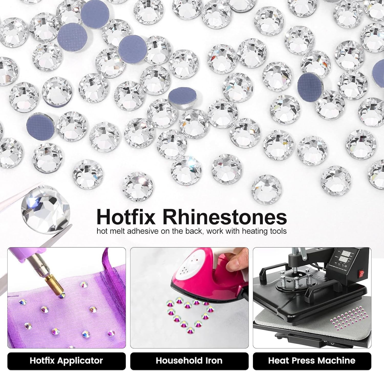 1440-Pack Clear Hotfix Rhinestones, Round Iron-On Crystals for Fabric & Crafts,